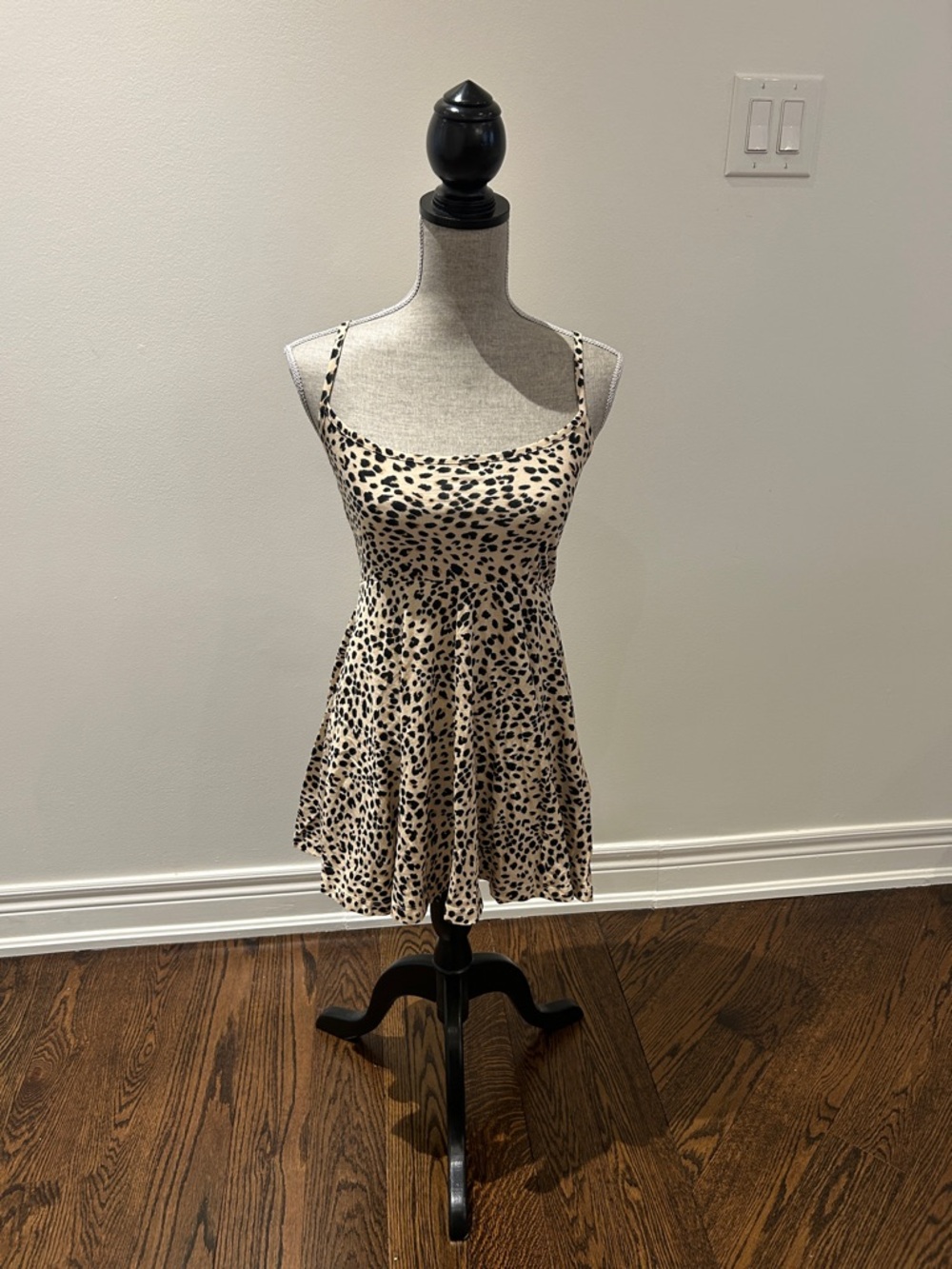 divided Leopard Print Cami Dress in Beige and Black